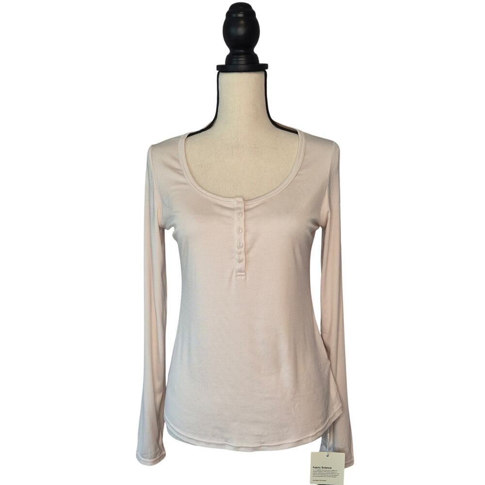 Halara Beige Scoop Neck Long Sleeve Henley Top NWT Oatmeal Ribbed Knit Shirt L